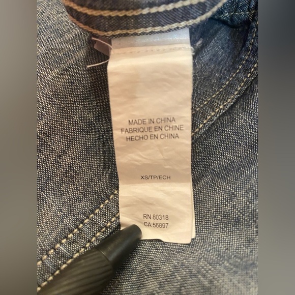 LUCKY BRAND WESTERN SNAP FRONT COTTON DENIM SHIRT TOP BUTTON DOWN SIZE XS - Picture 7 of 9